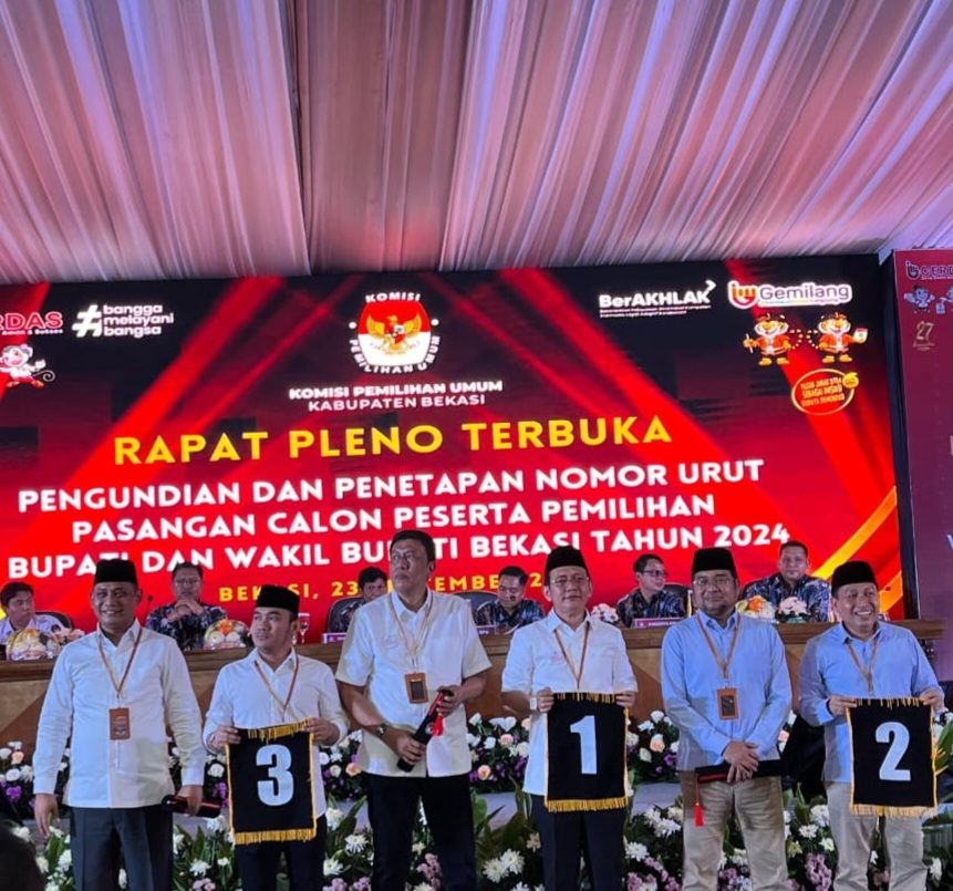 KPU Kabupaten Bekasi Tetapkan Nomor Urut Tiga Pasangan Calon Bupati dan Wakil Bupati Bekasi