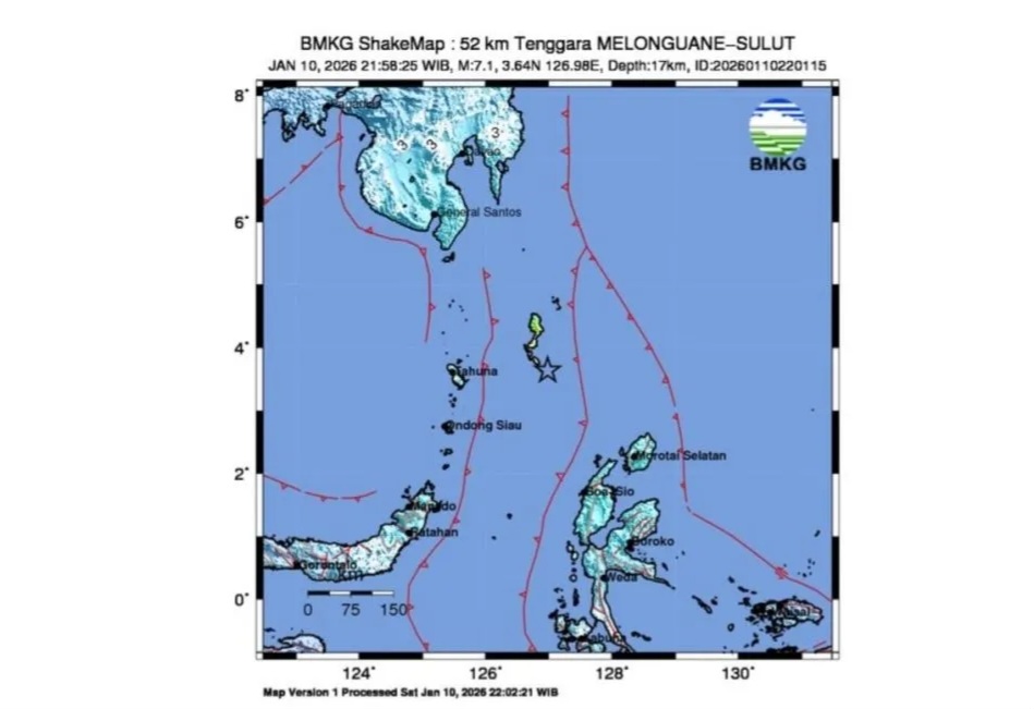 Gempa Dangkal Magnitudo M7,1 Menghantam Wilayah Sulawesi Utara, Tidak Berpotensi Tsunami