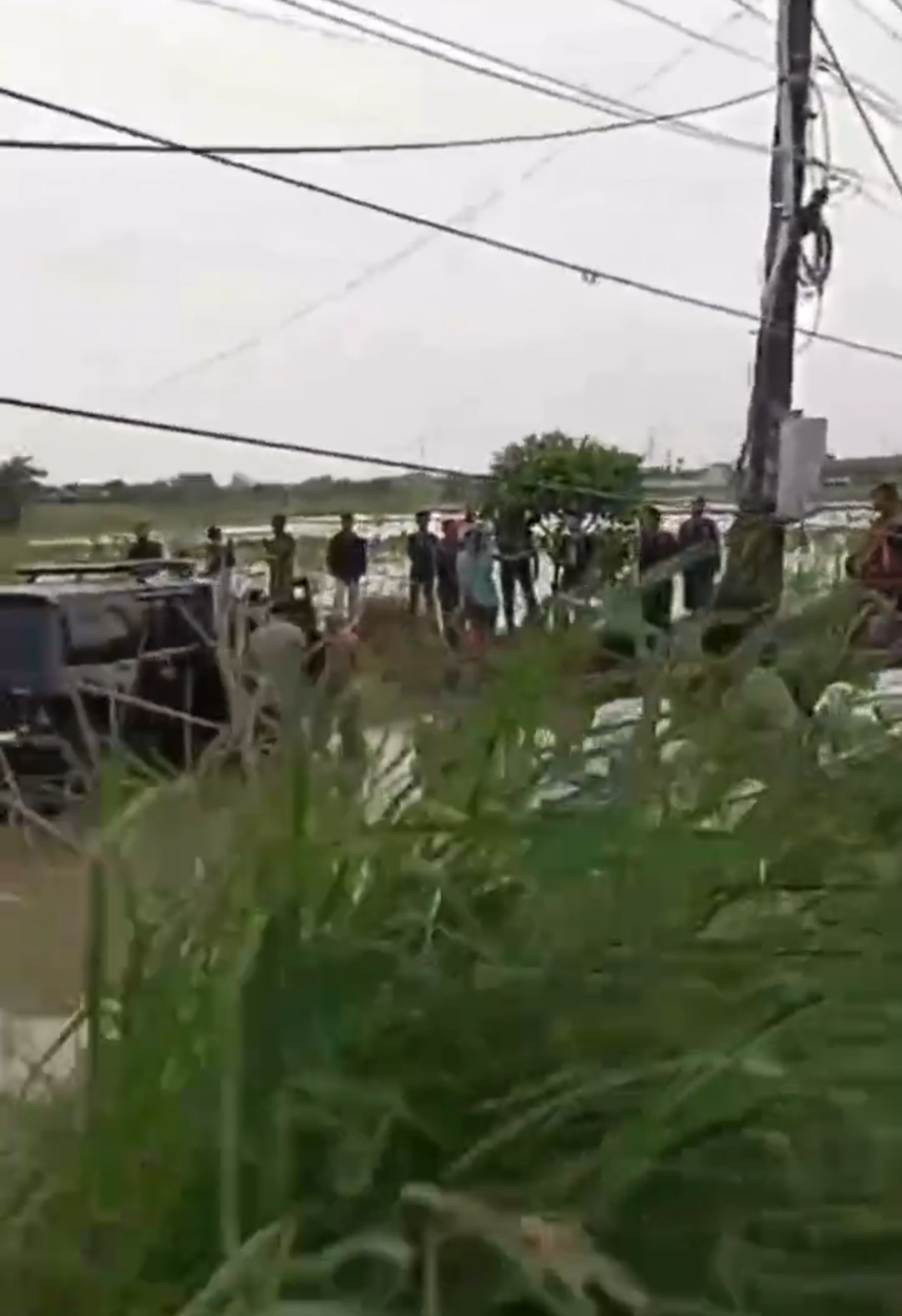 Mobil Nyemplung di Sawah Usai Lakalantas